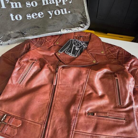 unbranded Jackets & Blazers - Real leather brown biker moto